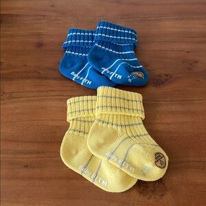 Japanese label Fith x Denim Dungarees baby stripe socks yellow blue infant gift